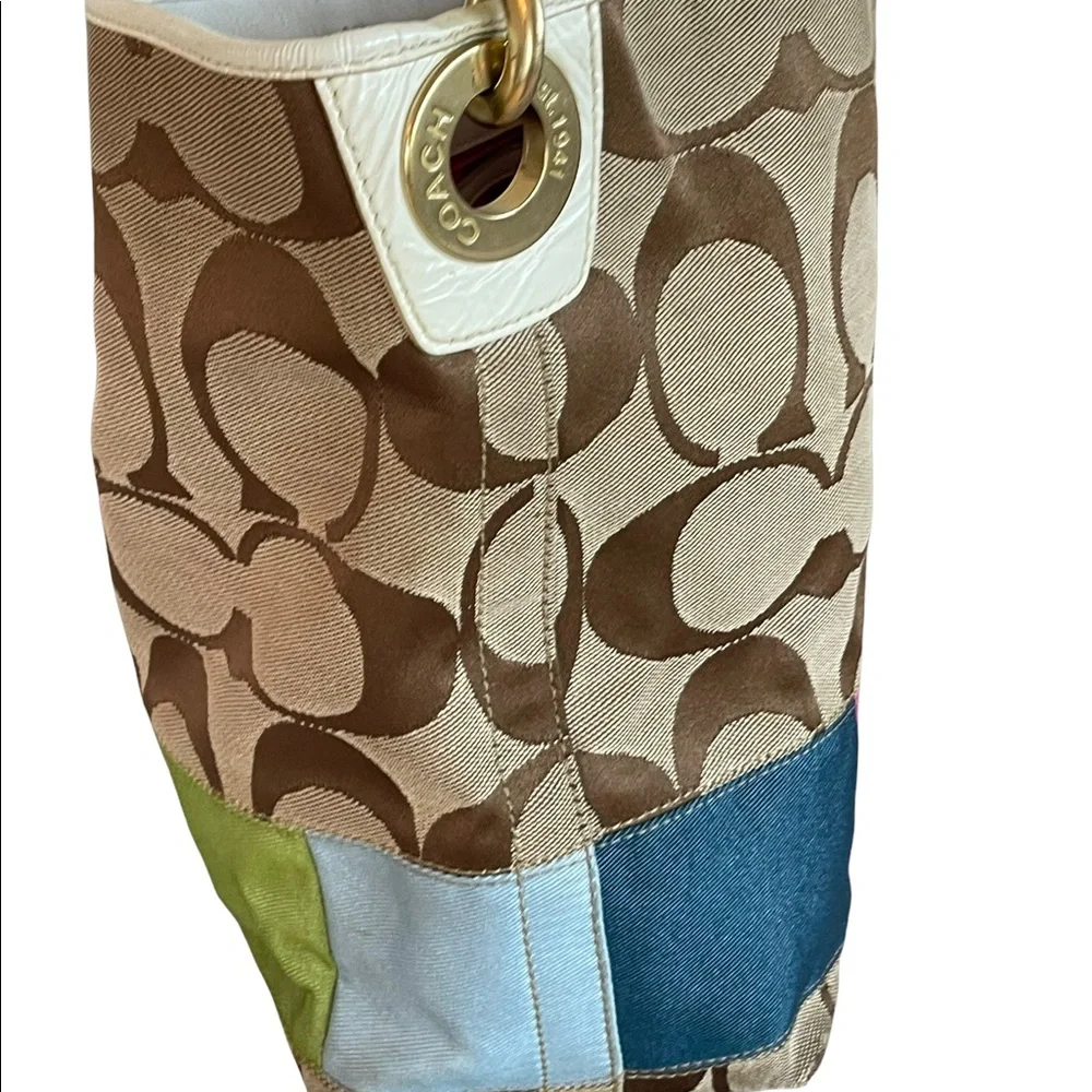 COACH multicolor Striped signature jacquard tote shoulder bag /